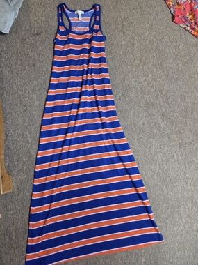 Ambiance Blue and Orange Striped Racerback Maxi Dress